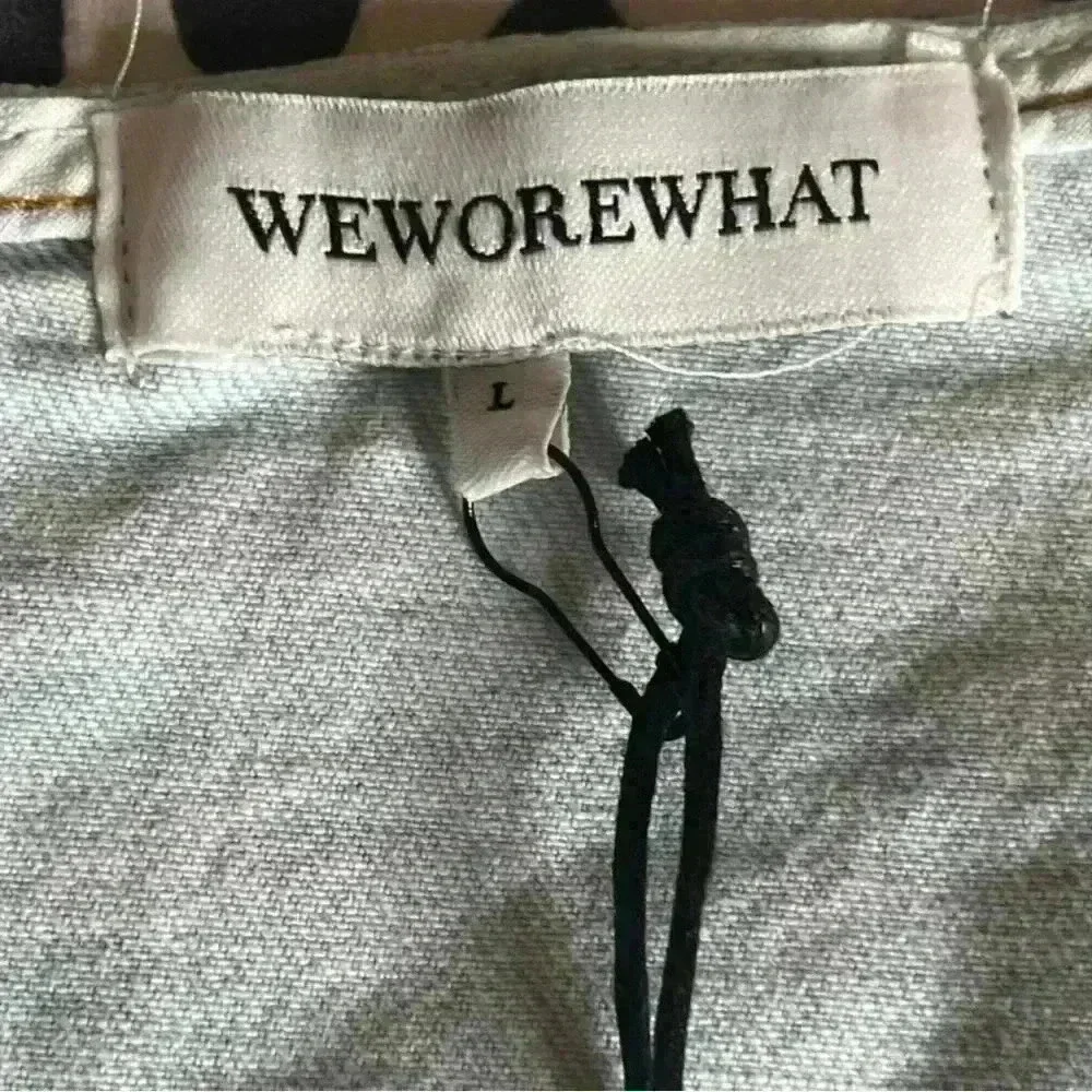 WeWoreWhat' Cut-Out Denim Mini Skirt in a Super Light Indigo Wash. Sz Large. NWT - Picture 9 of 13